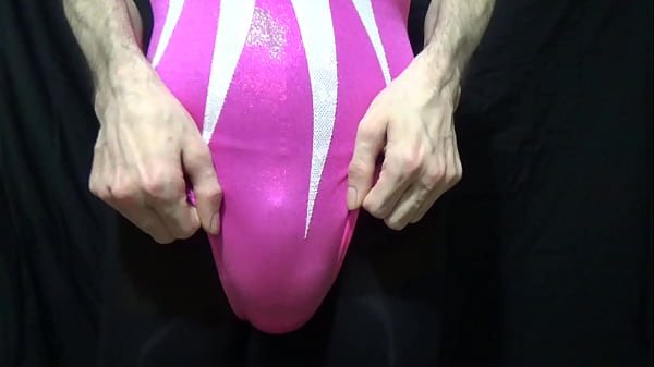 Guy in Pink Leotard Panties and Pantyhose Masturbation