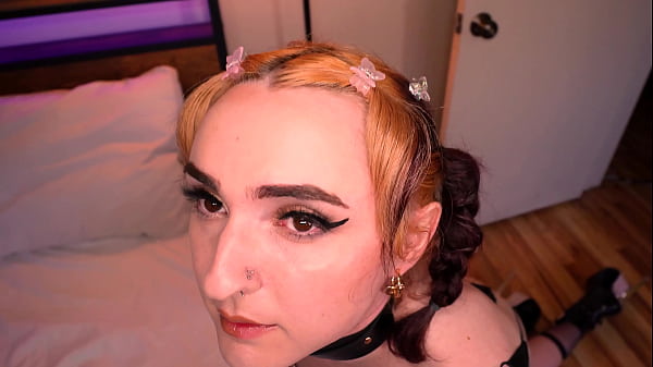 Trans-Keuschheitsschlampe Dusti Bunni wird vom Hengst an die Leine genommen und benutzt