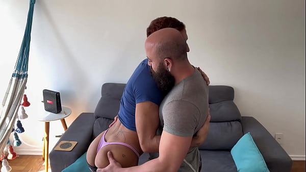 pumped bearded guy fucks effeminate guy in panties