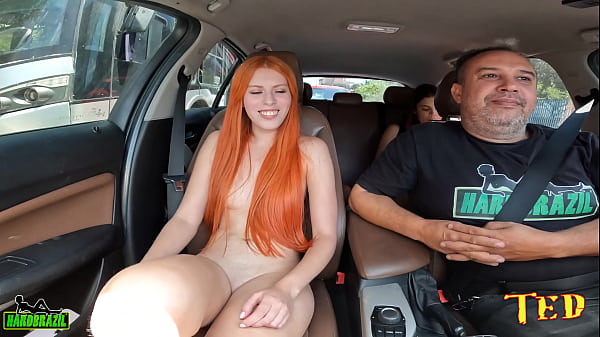 beautiful redhead decides to be a porn actress and gets into the car naked