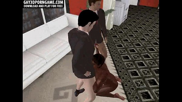 Fusto ebano arrapato in cartone animato 3D che succhia due cazzi